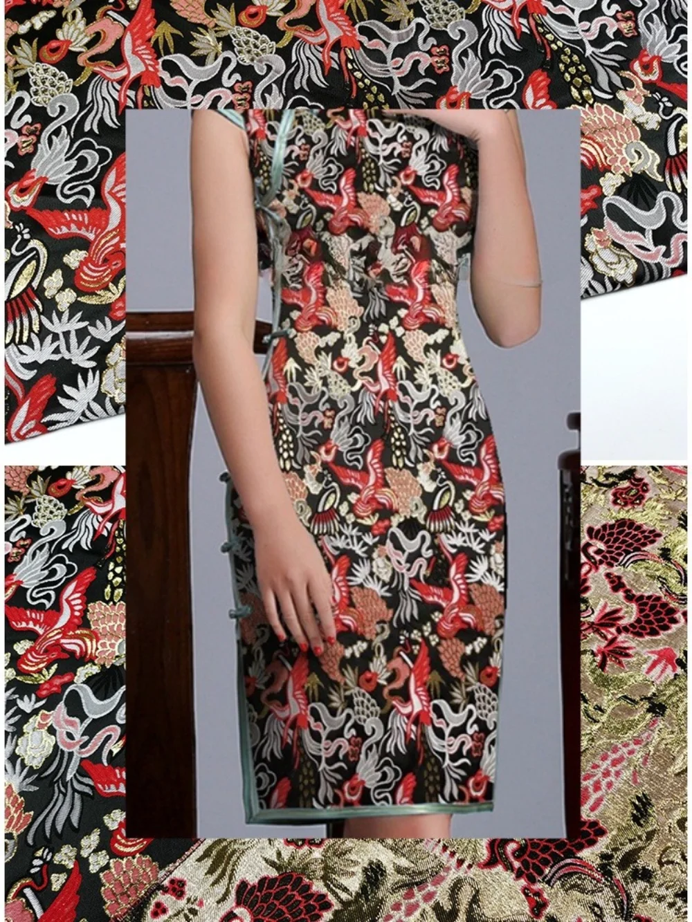 

Окрашенная в пряжу жаккардовая ткань Cheongsam в китайском стиле, платье с летающим фениксом, парчовая ткань Hanfu, высококачественная ткань на метр