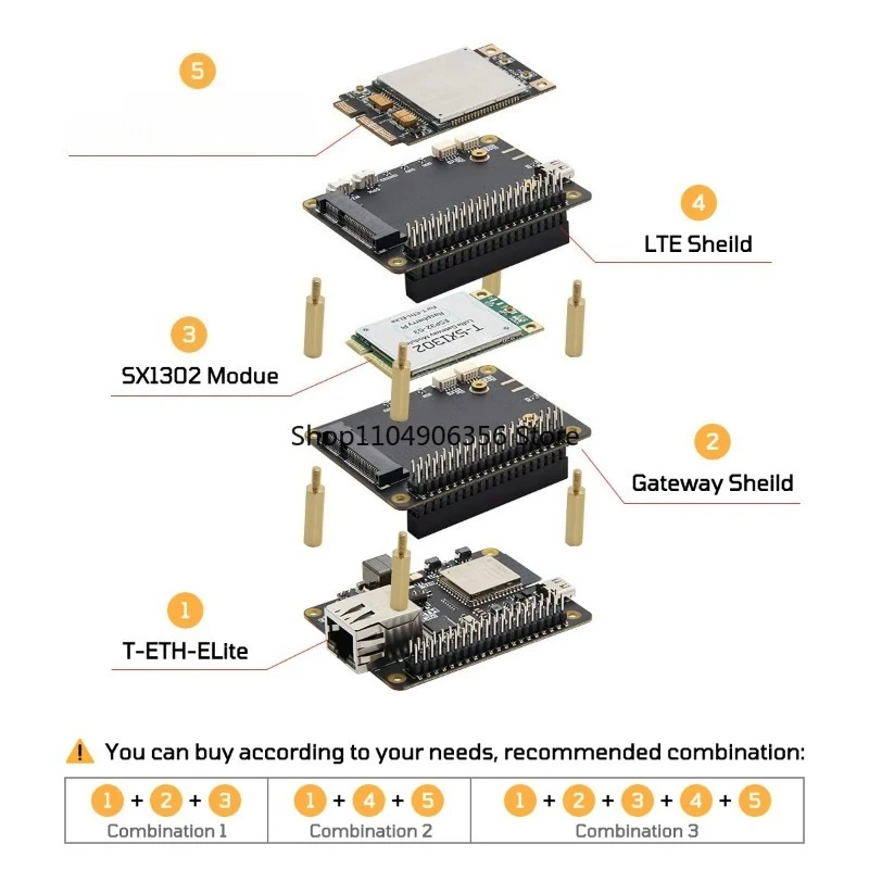 Módulo W5500 para Placa de Desarrollo Ethernet, Expandible, T-SX1302, Laura Gateway, Sistema de Ranuras Globales Laura, PCIe, LTE Shield