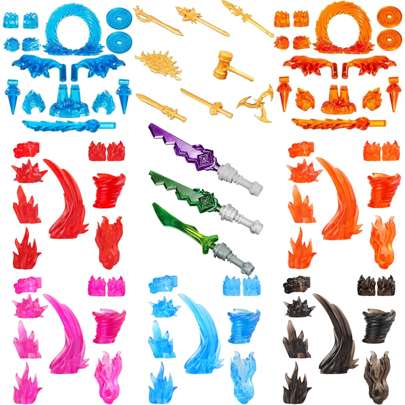 Moc Held Figuren Zubehör magische Ausrüstung Bausteine Zauber effekt Waffen Pfeil Hammer Schwert Mini Modell Ziegel Spielzeug Kind Geschenk