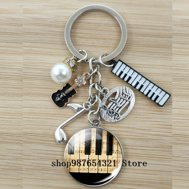 Musical Instruments Clarinet Guitar Flute Violin Music Keychain Pendant Musical Note Keychain Keyring Music Glass Dome Jewelry