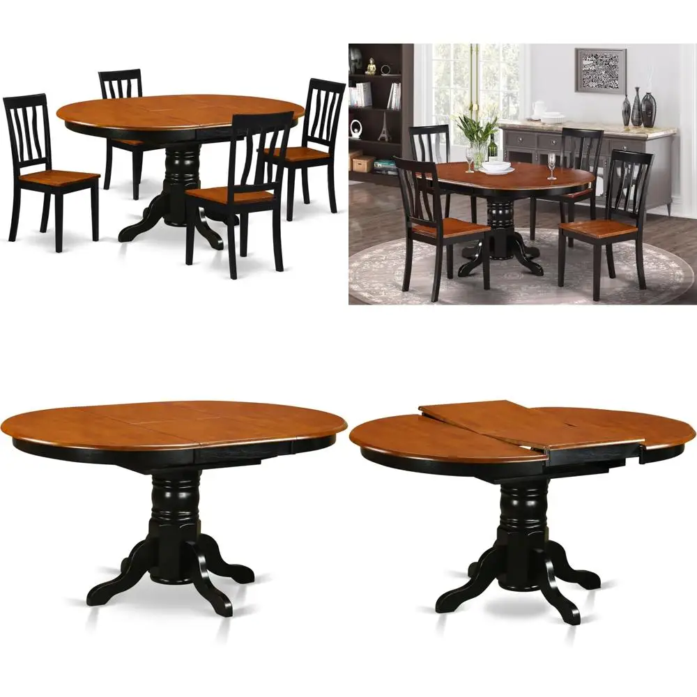 طقم طعام مكون من 5 قطع مع طاولة بيضاوية ووصلة أوراق الفراشة، تتضمن 4 كراسي #1