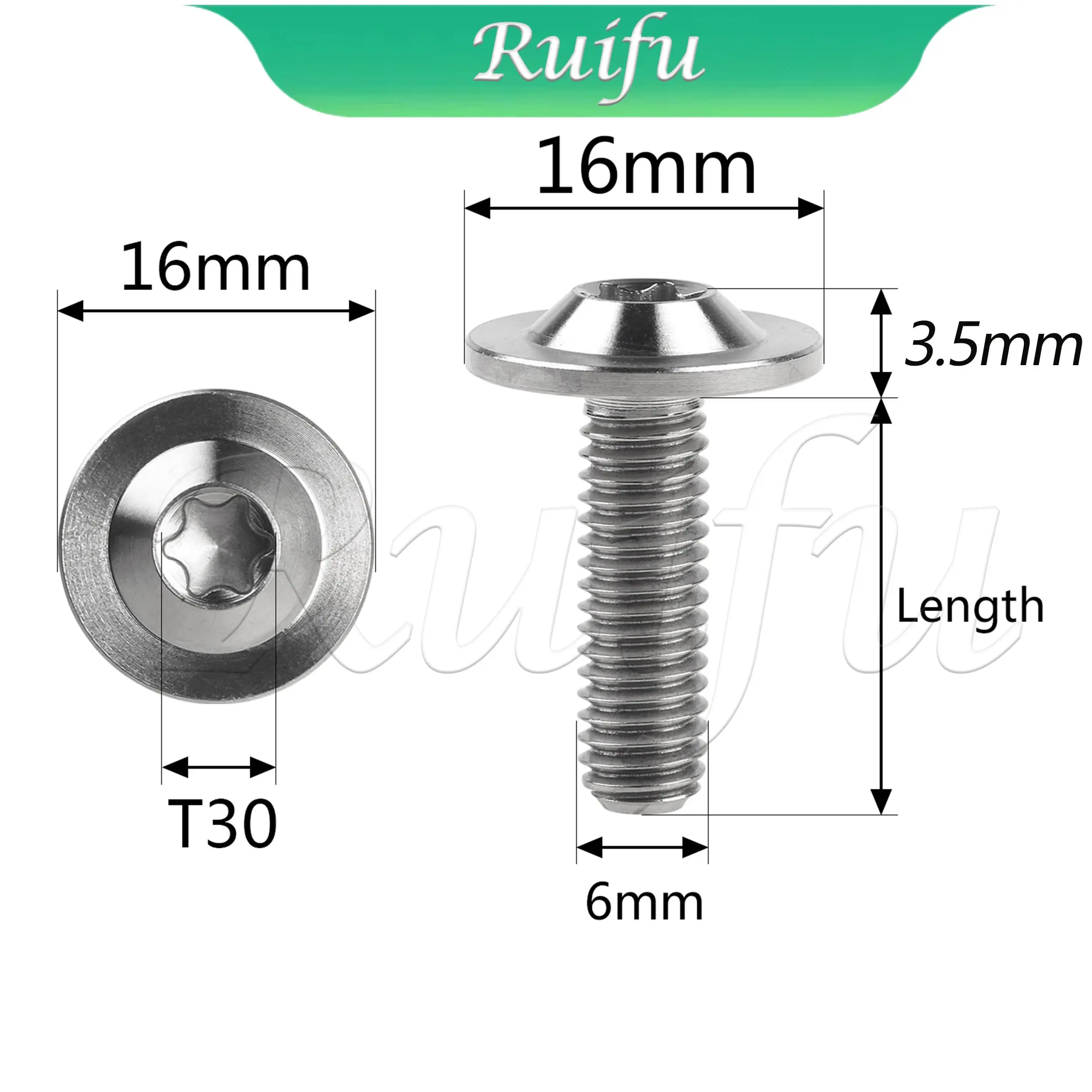 Ruifu Titanium Bolt6PCS M6X10 15 20mm T30 Torx Head Screw for Motorcycle Fastener