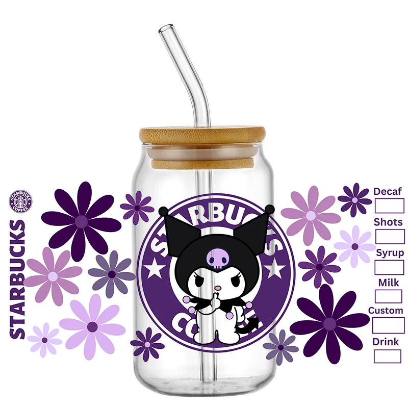 Miniso Cute cartoon Cup Rub on Transfers Stickers for Crafting, UV DTF Transfer Waterproof Sticker for 16OZ Libbey Glass Cups