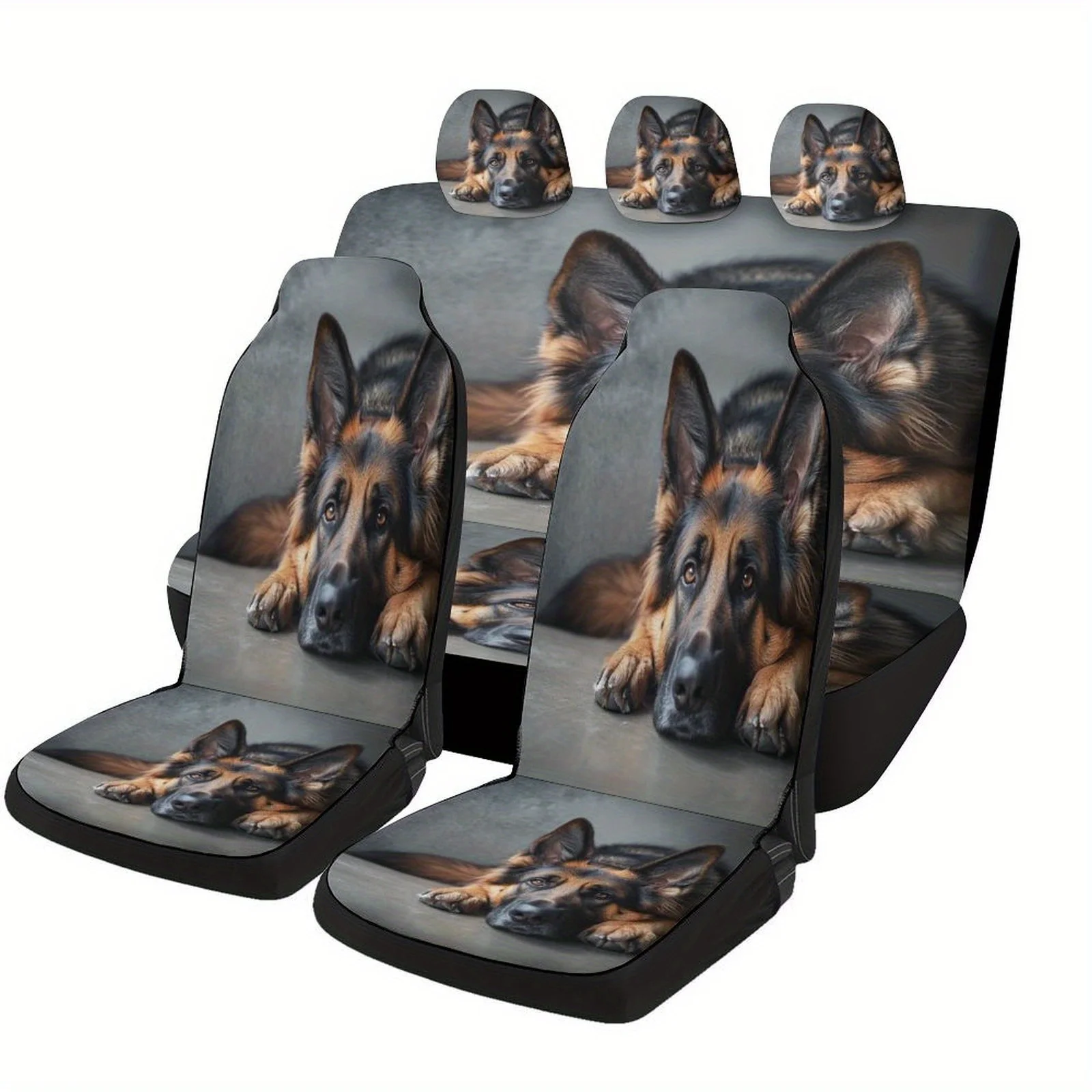 German Shepherd Dog Print Car Seat Covers - Universal Fit, High-Quality Polyester, Machine Washable, No Filler, Decorative Front