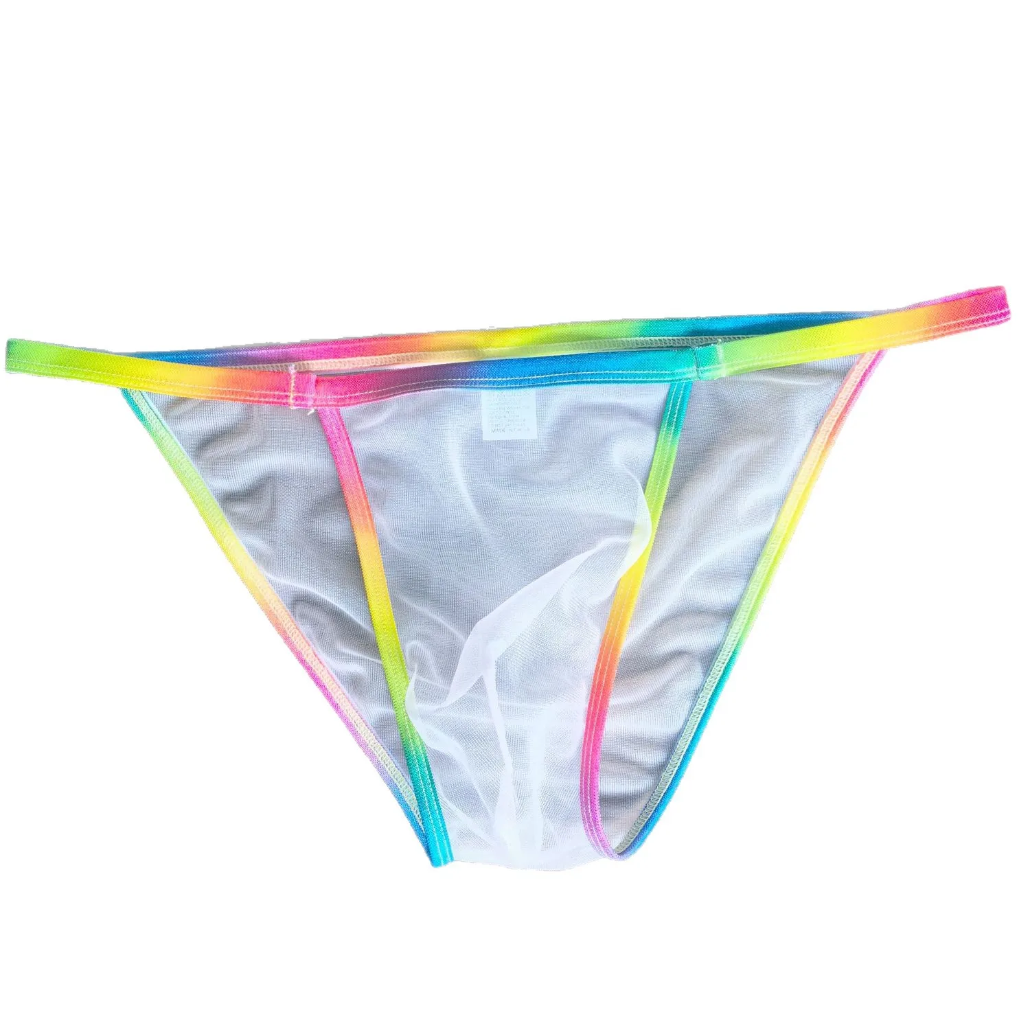 Men's Bulge Ultra-thin See-through Brief Rainbow Edge Mesh Bikini Sexy Transparent Underwear Club Party Low Rise High Fork Tanga