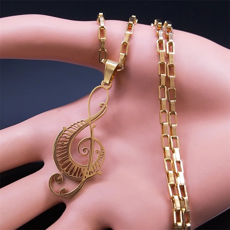 Music Note Treble Clef Chain Necklace for Women Men Stainless Steel Gold Color Musical Symbol Jewelry colar de musica N8598S06