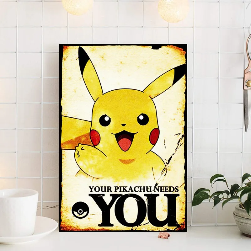 Japanese Anime Peripheral Pokemon Poster Decor Pikachu Charizard Wall Art Watercolor Canvas Painting Modern Room Decor Picture