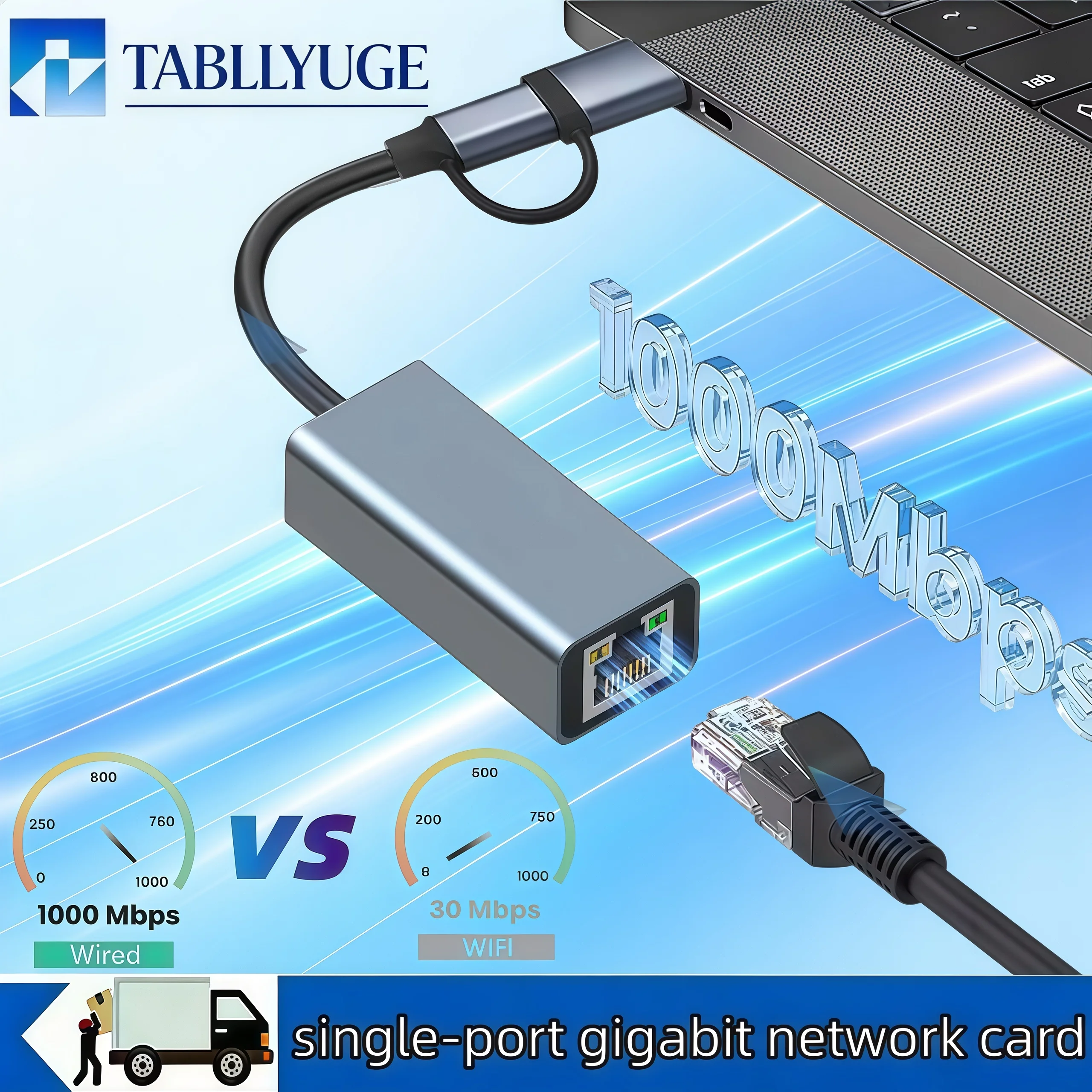 USB 3. Type C to RJ45  Ethernet Adapter 10oombps Gigabit LAN Network Card Plug and Play for MacBook PC windows Laptop