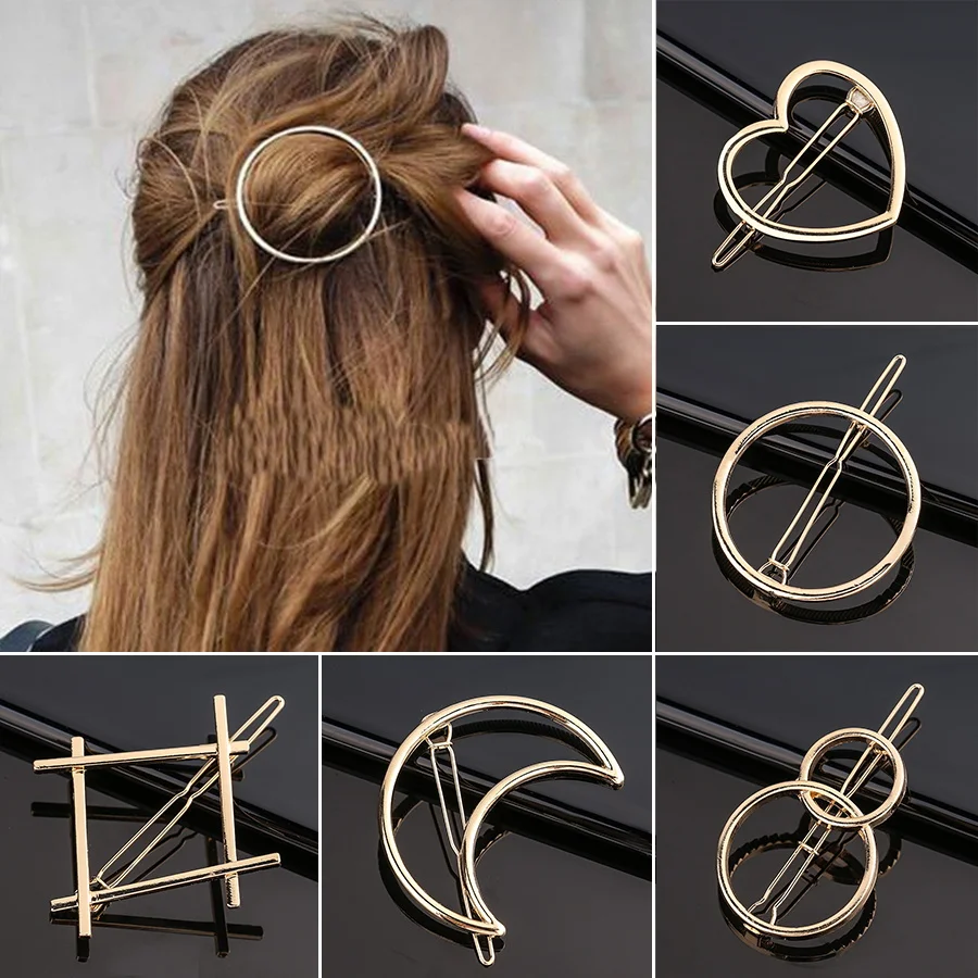 Nowa metalowa geometryczna miłość serce spinka do włosów elegancka okrągła wsuwka dla kobiet dziewczynki słodkie złote spinki do włosów Barrettes akcesoria do włosów