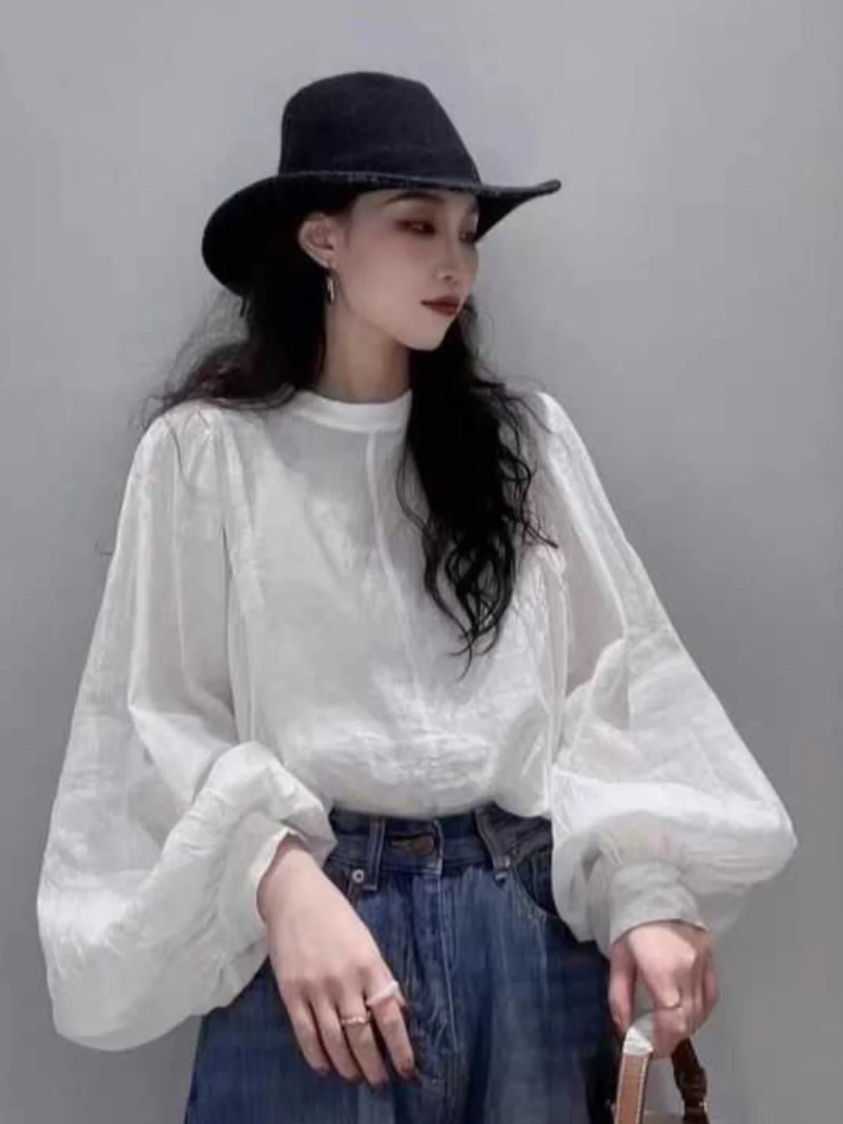 Leinen Baumwolle irt Damen Sommer Bubble Sve Sonnenschutz Top Koreanische Sle Loose Fit rund Ne Long Sve Weiß irt