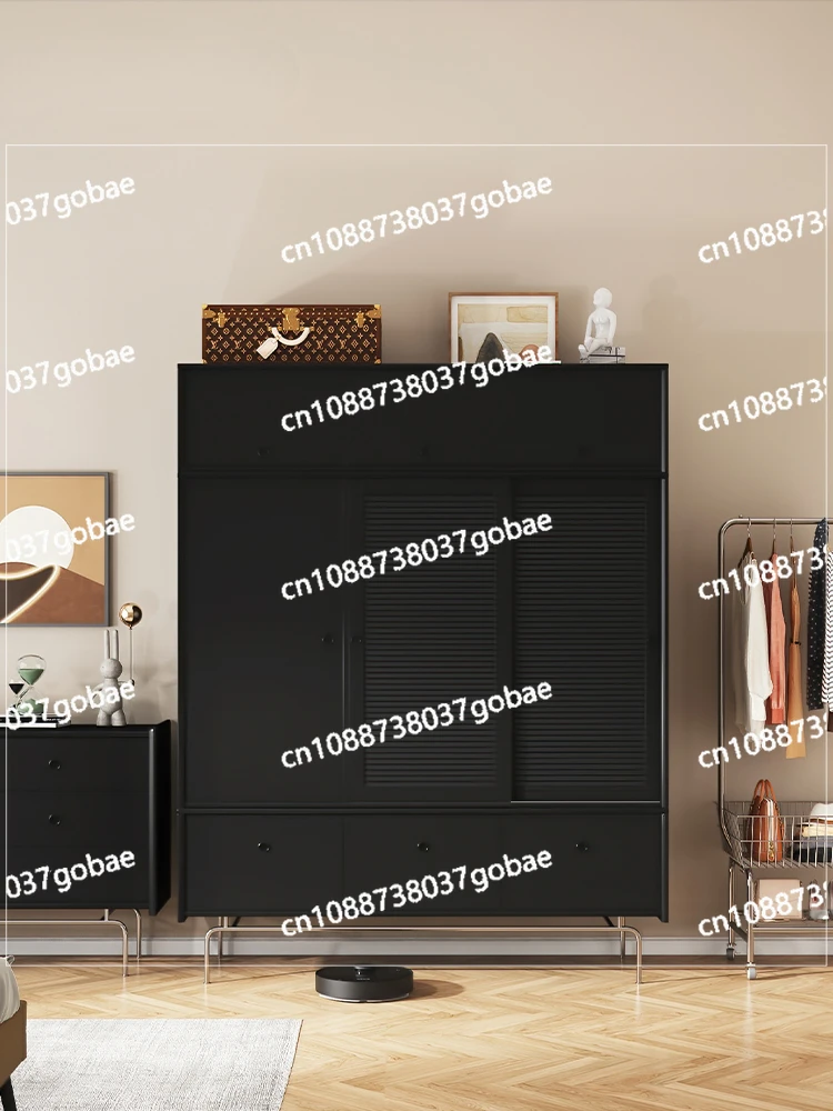 ZC Black Solid Wood Retro Shutter Door Wardrobe Home B & B Bedroom Two Three Four-Door Wardrobe