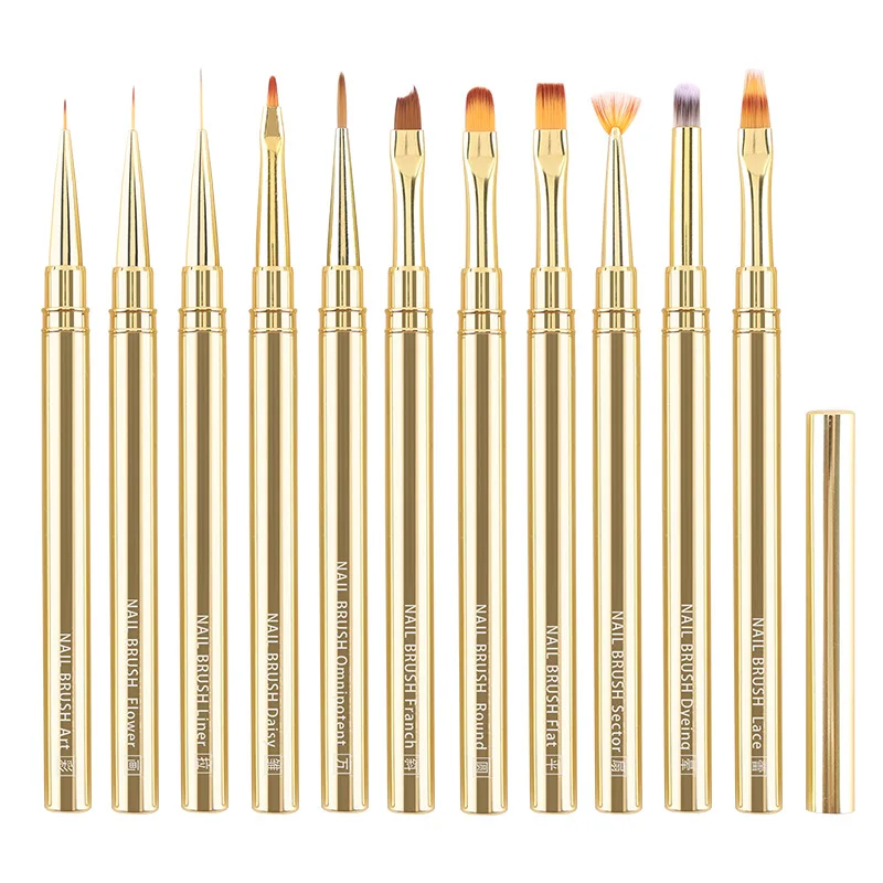 1/11 قطعة قضيب معدني ذهبي مسمار الفن فرشاة قلم تلوين كبير مربع مستدير العلاج بالضوء القلم هالة القلم مسمار قلم رسم زهرة القلم