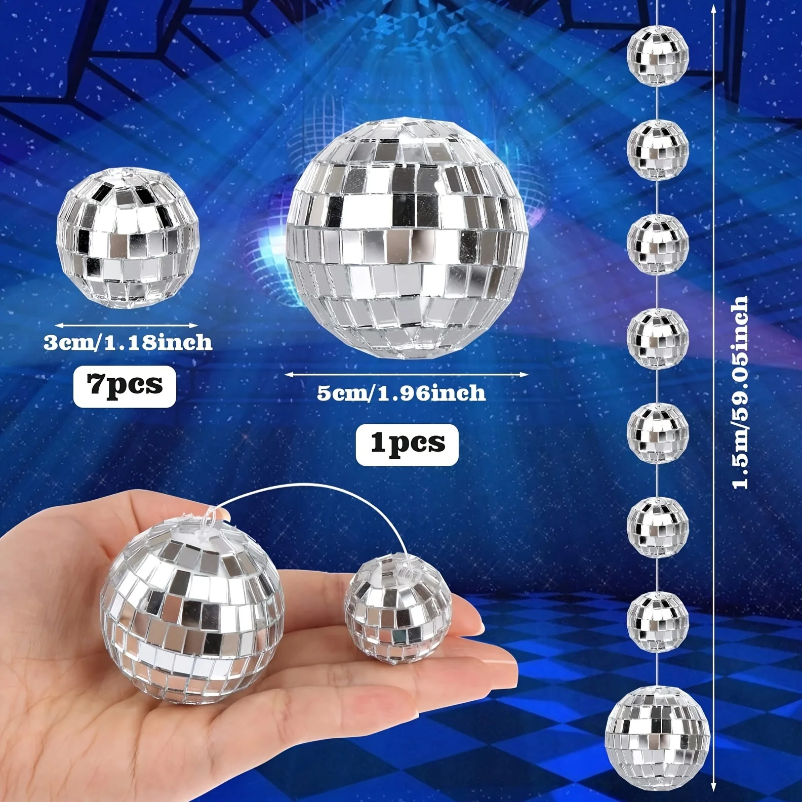 D9 Hanging Disco Ball Decoration String Reflective Mini Mirror Disco Ball Decoration Disco Party Wedding Festival Birthday Party