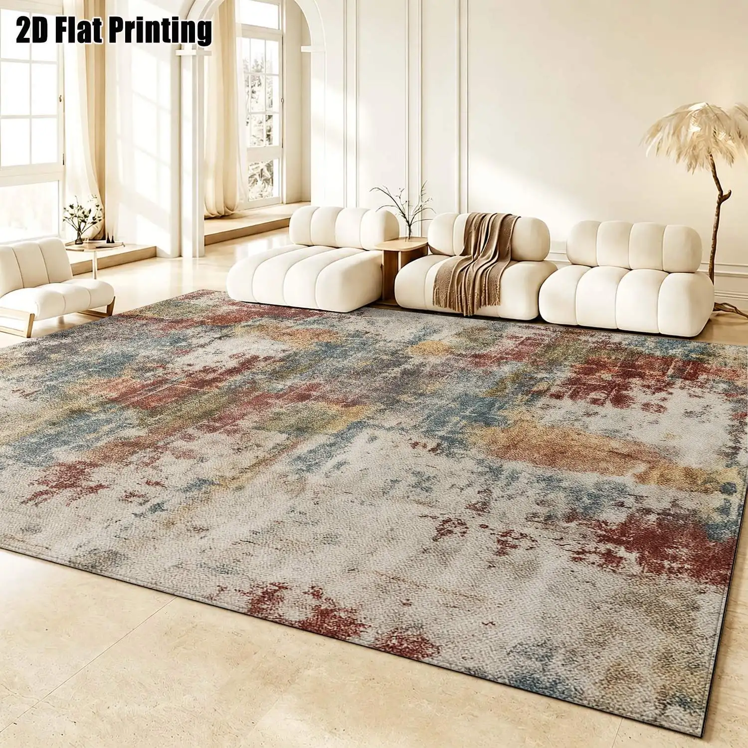 1Pc 2D Printed Retro Abstract Art Carpet: Nordic, Instagram-Style, Modern Minimalist, European Geometric Striped Floor Mat, Home Decor, Multi-Size, Machine Washable, for Entrance, Dining, Foyer, Bedroom, Living Room