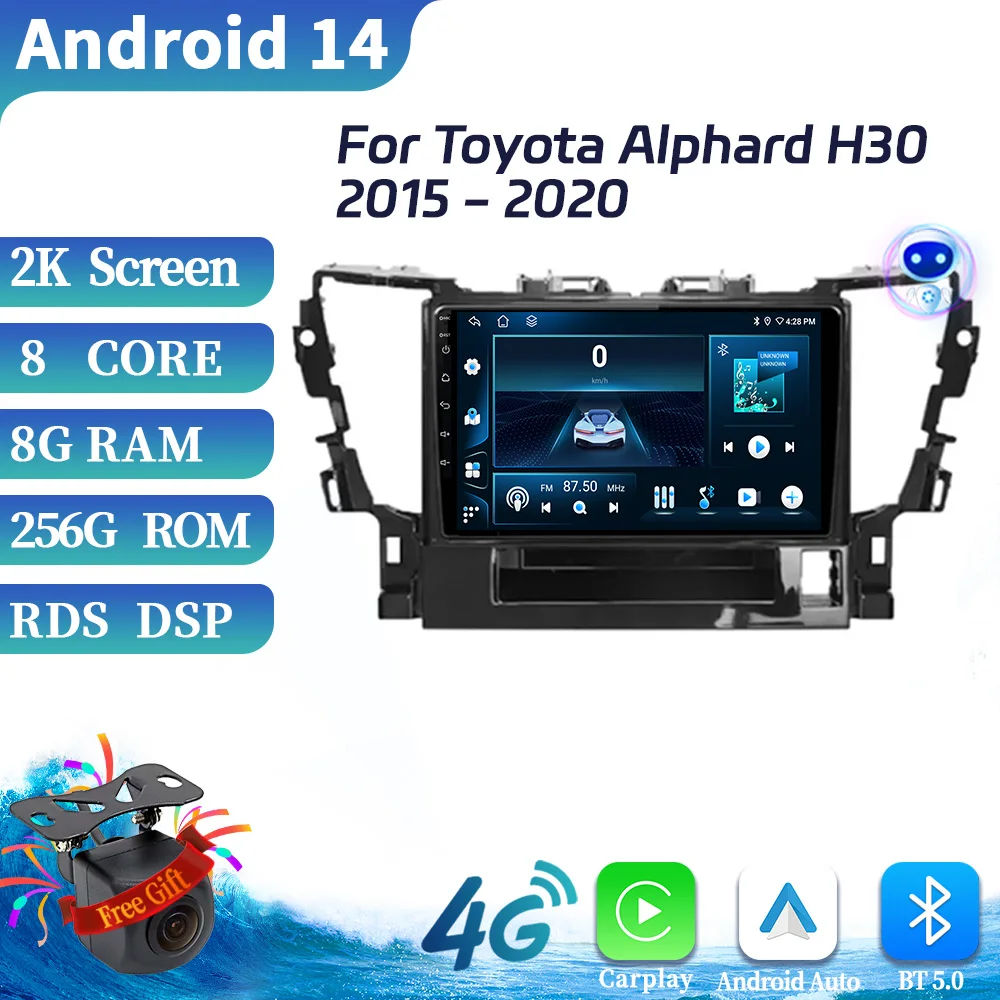 

For Toyota Alphard H30 2015-2020 Car Radio Multimedia Video Player Navigation 4G GPS Wireless CarPlay display Android 14 Screen