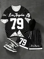 The 2025 summer new men's set features street fashion casual comfort softness breathability and 3D digital pattern printing 2