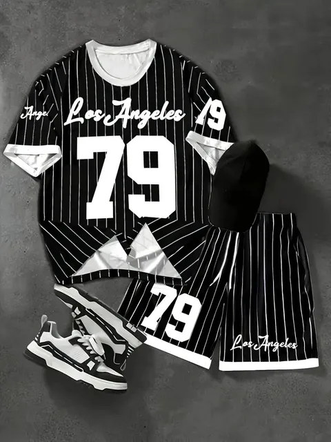 The 2025 summer new men's set features street fashion casual comfort softness breathability and 3D digital pattern printing 2