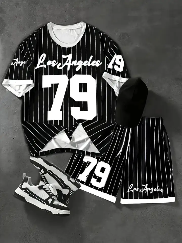 The 2025 summer new men's set features street fashion casual comfort softness breathability and 3D digital pattern printing - 2