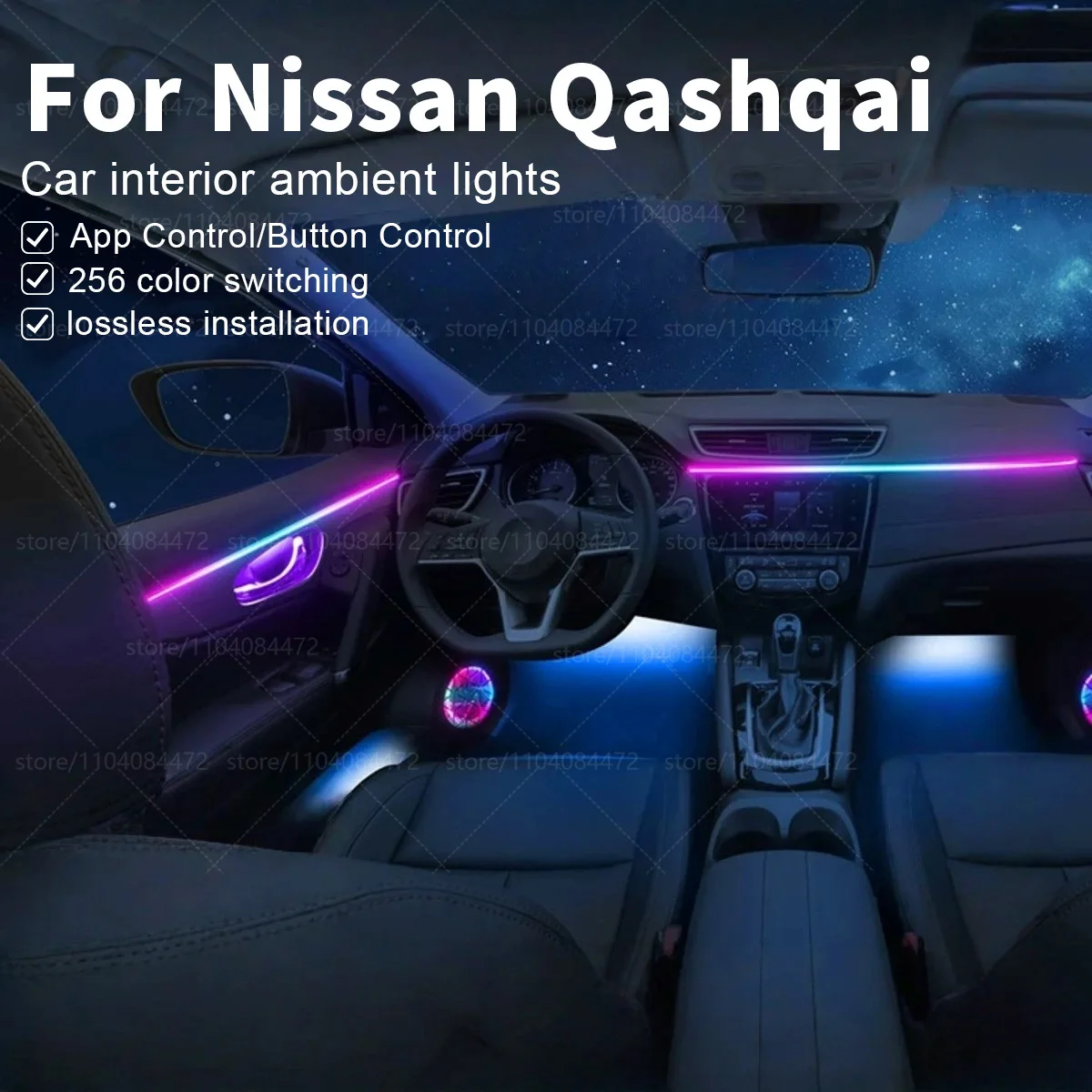 22in1 RGB Car Interior Acrylic Car Ambient Lights RGB Hidden Acrylic Strip Decoration Atmosphere Accessories For Nissan Qashqai