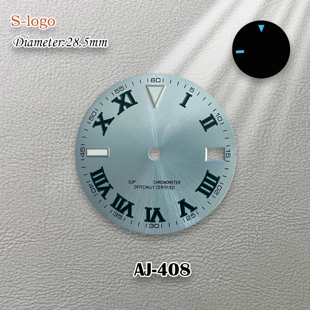 28.5mm S Logo Roman Aureum Dial Fit NH35/NH36/4R/7S Movement Ice Blue Luminous HighQuality Watch Modification Accessories repair