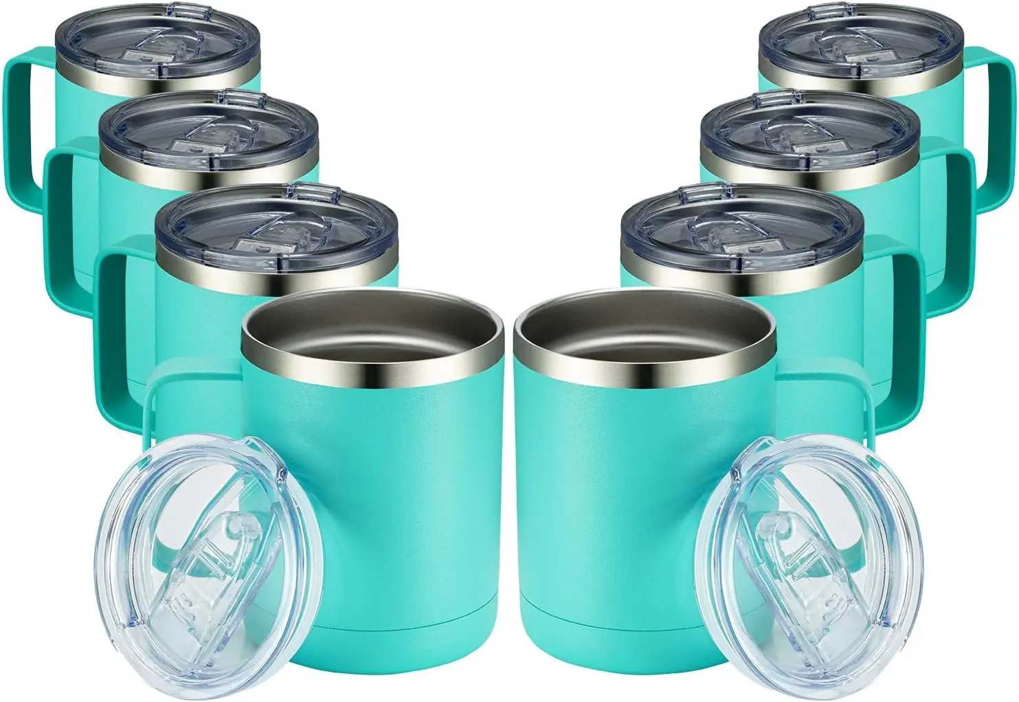 

Кофейная кружка на 12 унций с ручкой, 8 упаковок оптом, дорожные стаканы с изоляцией из нержавеющей стали и раздвижной крышкой, вакуумный лагерь с двойными стенками