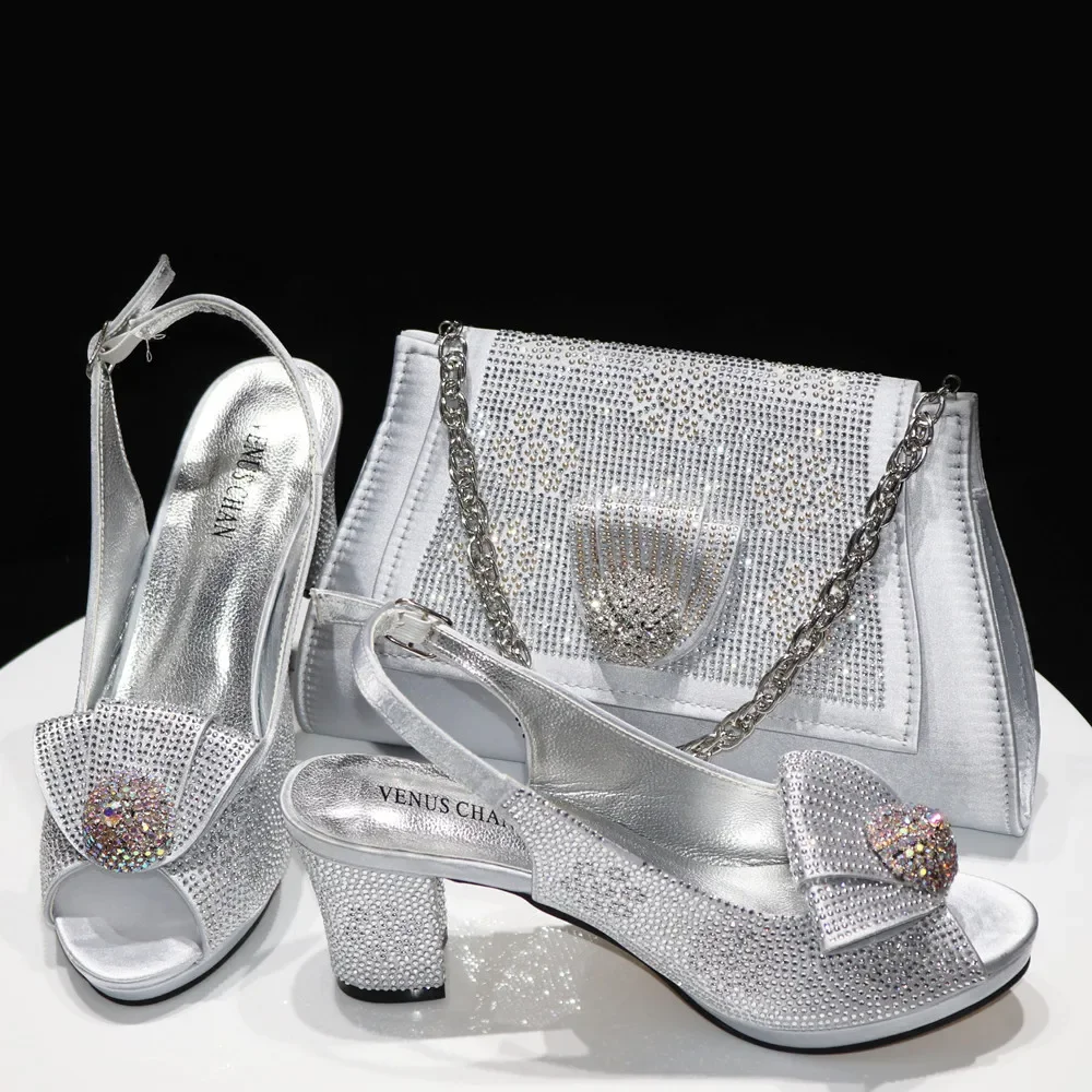 Venus Chan 2024 Italian Design Girly Style Golden Color Wedding Shoes And Bag Full Diamond Decoration Metal Closure Bags image 3