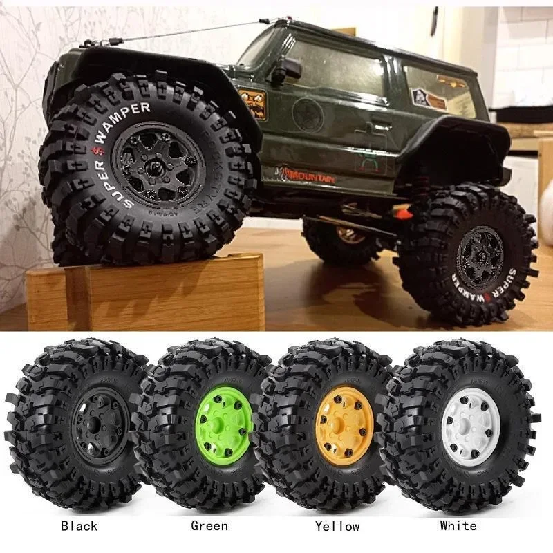 

4PCS Green plastic wheel hub 1.9" Rubber Rock Tyres Wheel Tires for 1:10 RC Crawler Car Axial SCX10 90046 AXI03007 TRX4 Redcat