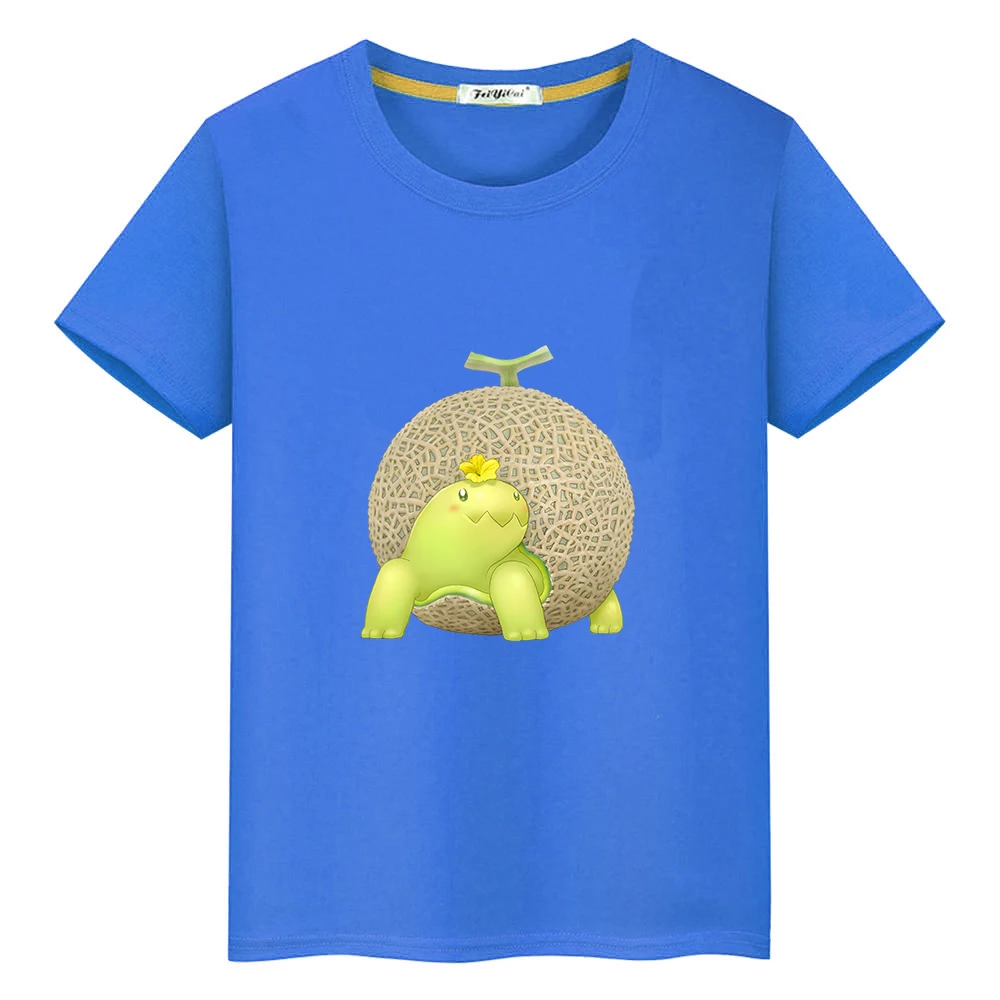 Vegetable Fairy Turtle Melon T-shirt 100% Cotton Boys and Girls Tee-shirt Kawaii Cartoon Graphic Print Tshirt Short Sleeve Kids