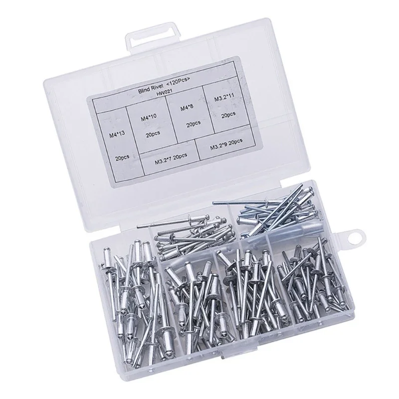 Rivets multifonctions en aluminium, 120 pièces, robustes, antirouille, avec rangement, excellents pour fixation des métaux,
