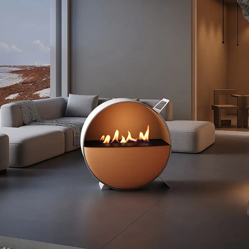

High-end custom indoor alcohol heating stove villa living room mobile fireplace designer Internet celebrity round art fireplace