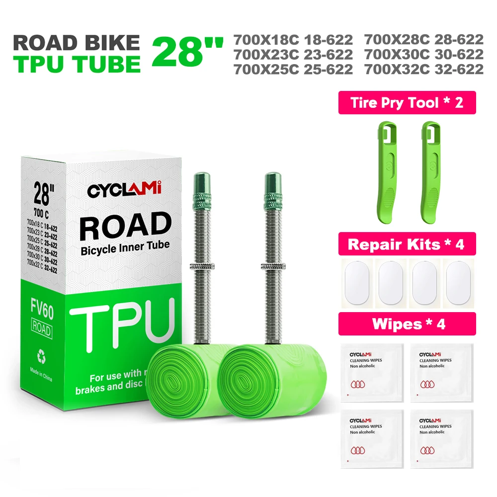 CYCLAMI-Chambre à Air Ultralégère en TPU pour Vélo de Route 700C 700x18 23 25 28 30 32, 45mm, 60mm de Longueur, Valve Française