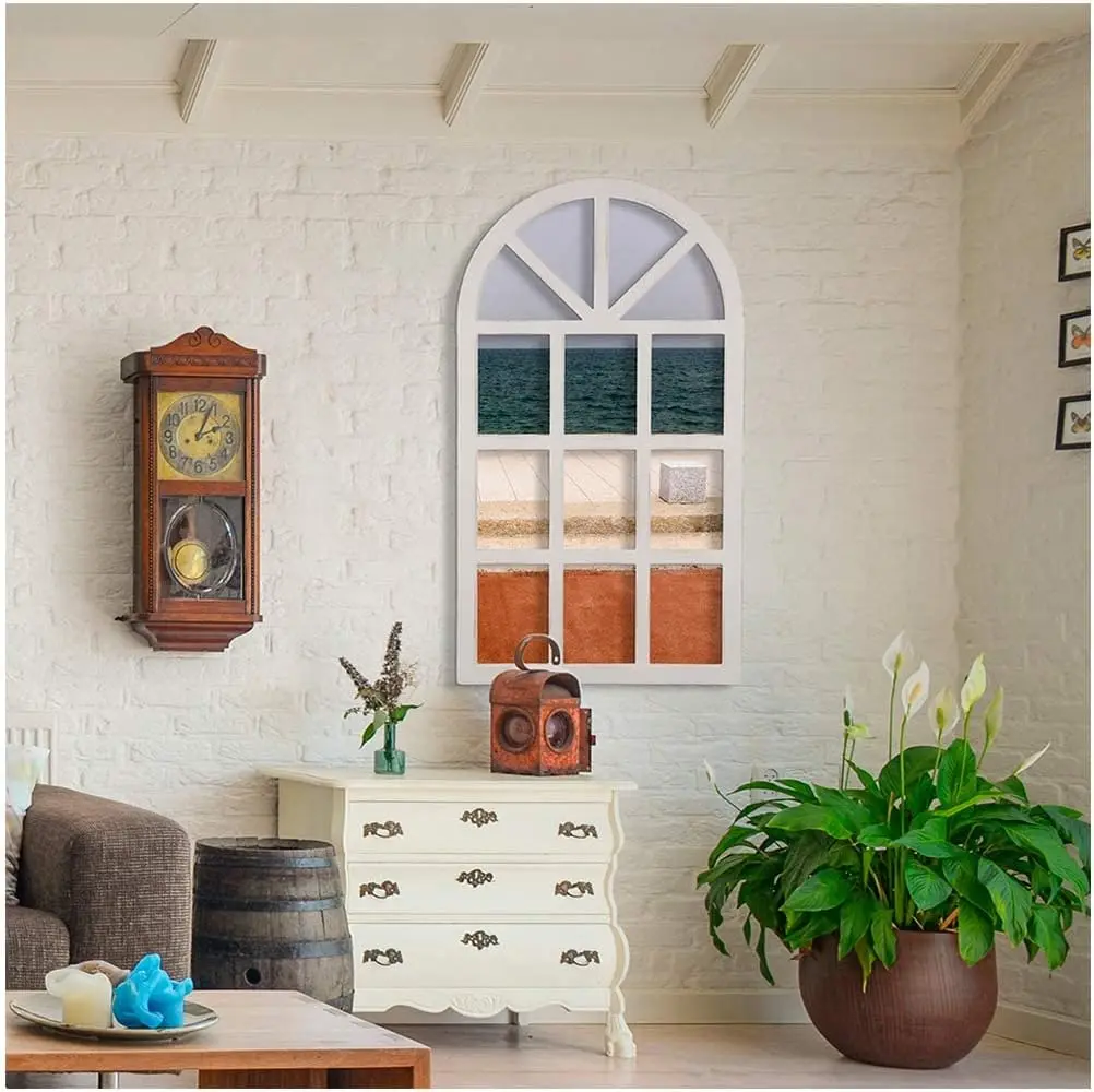 

Comfort corner Window Frame Wall décor Rustic Arch Wooden Window Pane Country Farmhouse Decorations 20" L x 1" W x 36" H