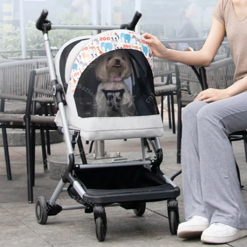 Portable pet stroller Ultra-light and easy to fold Large capacity pet stroller can accommodate two cats at the same time