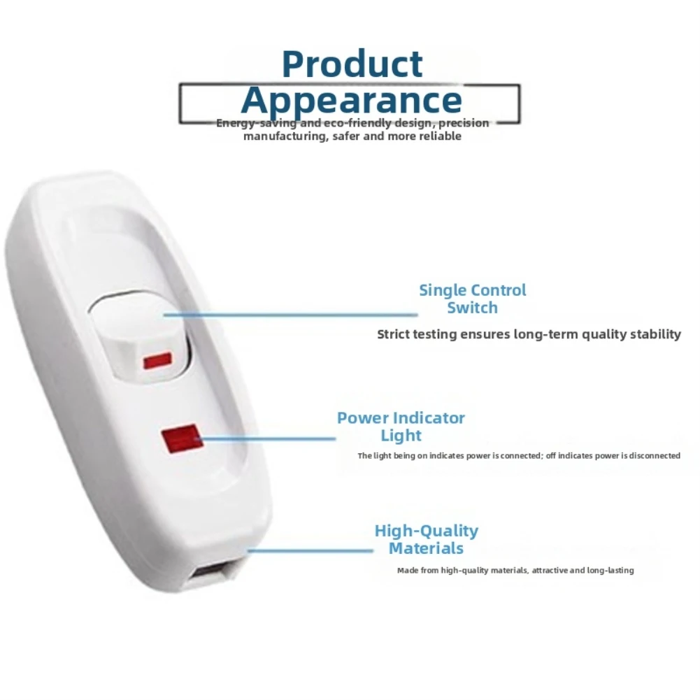 Inline On Off Switch For Lamps Push Button Switch Inline Switch Smooth Push-button Hard Plastic Housing For Bedroom Lamps