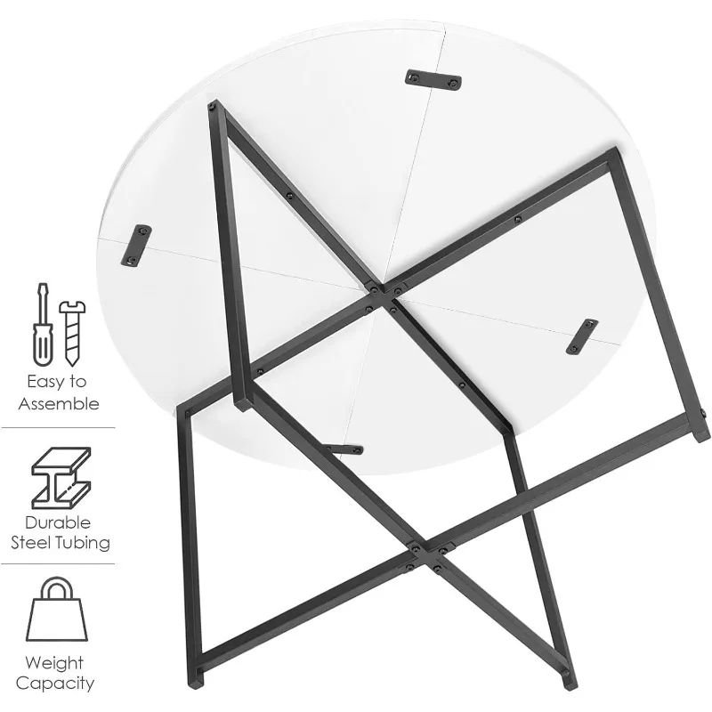 Mesa de centro circular para sala de estar, mesa de centro redonda para espacios pequeños, 24 pulgadas, con acento de madera