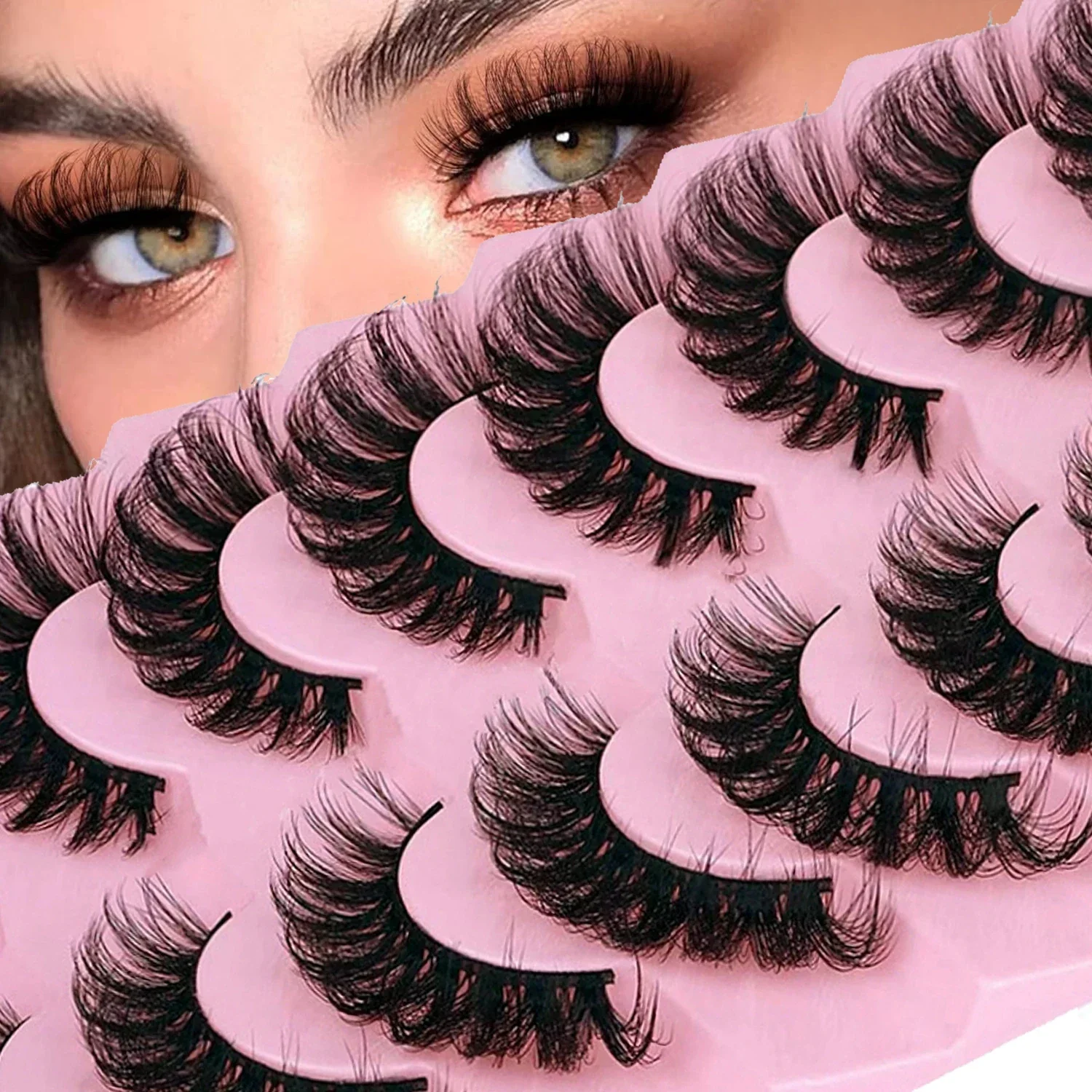 7 Pairs Fluffy Thick False Eyelashes Dramatic D Curl Strip Lashes Thick Eye Lashes look like Lash Extension 6D Wispy Lashes Pack