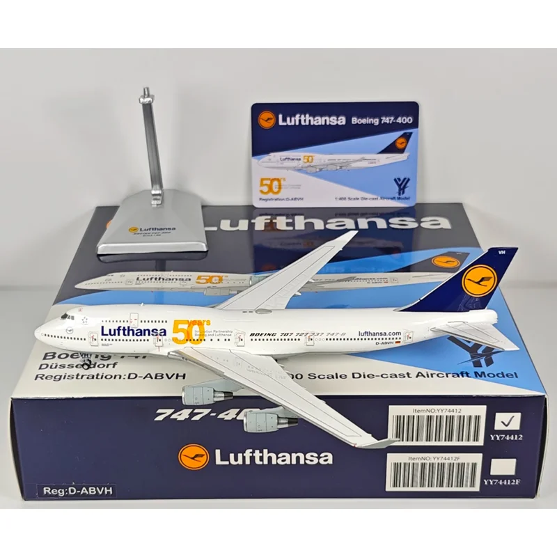 

YY Wings Diecast 1/400 Scale Lufthansa B747-400 D-ABVH 50 Years Painted Alloy Aircraft Model Collectible Toy Decorative Item