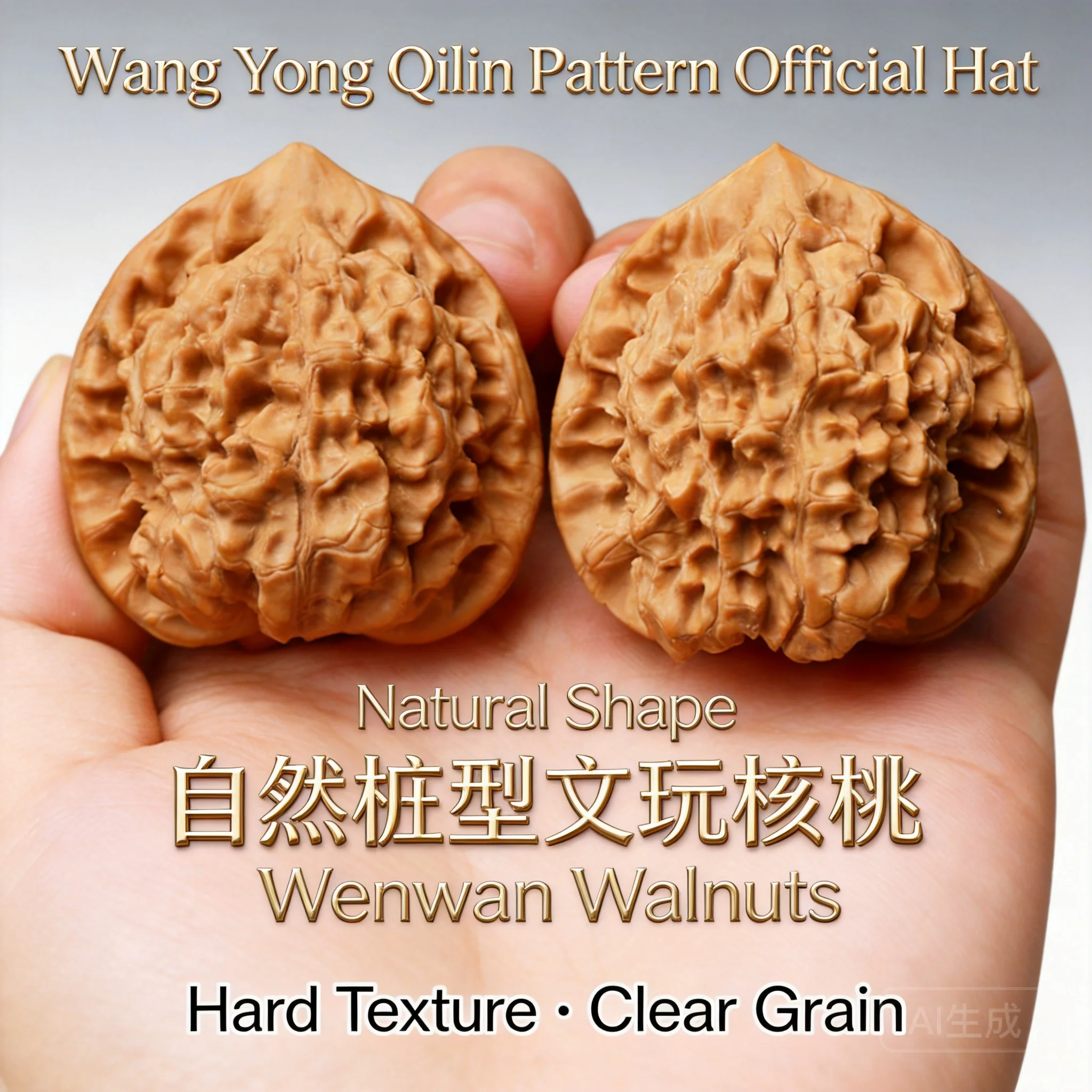 Traditional Chinese Wenwan Natural Auspicious Kylin Pattern Official Hat Walnut Hand Massage Toy Good Luck Wealth Blessing Finge