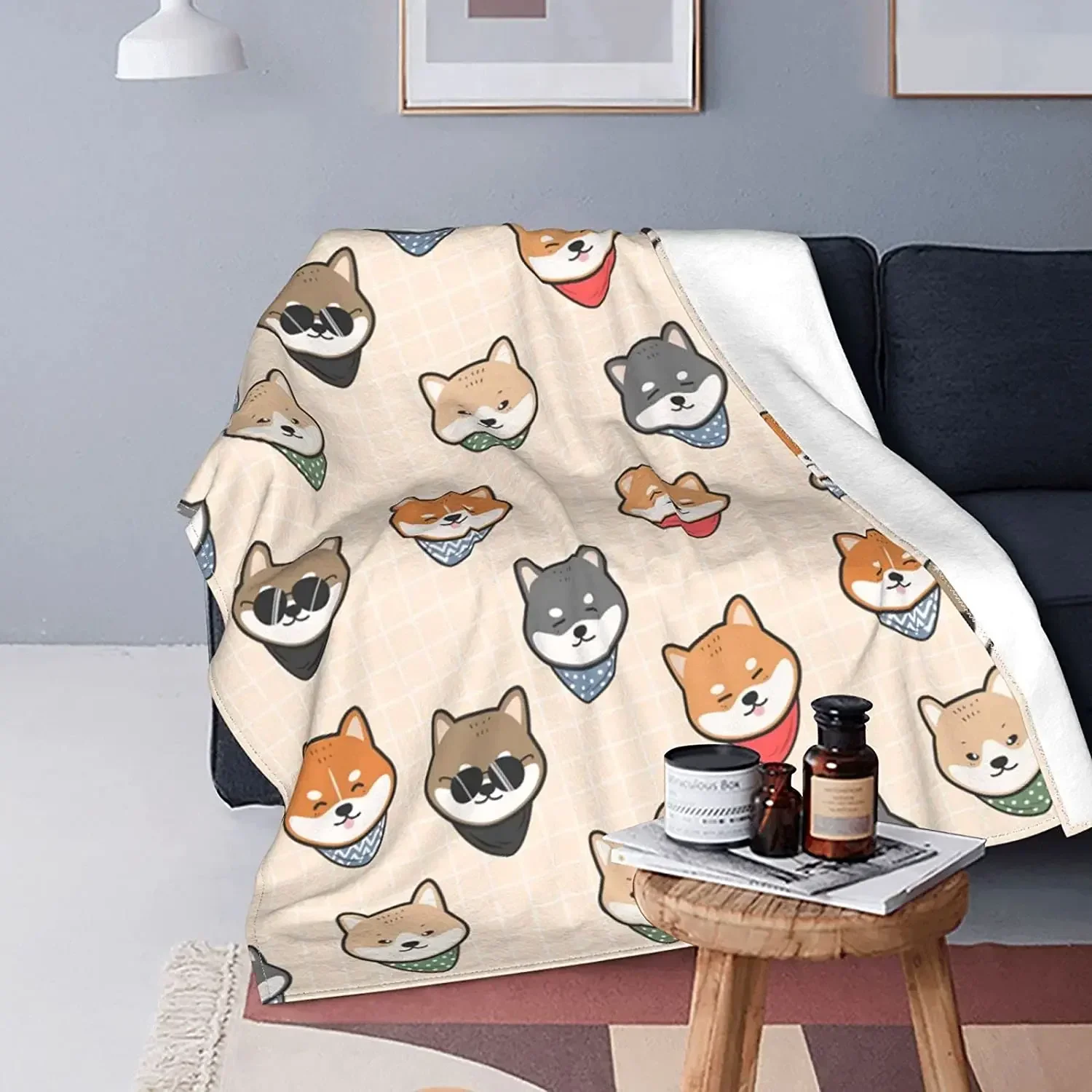 Cute Shiba Inu Japanese Dog Soft Throw Blanket Lightweight Flannel Fleece Blanket for Couch Bed Travelling Camping Custom