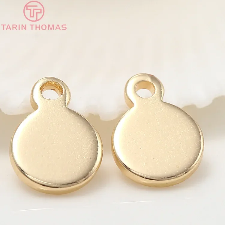 

(1220)20PCS 6MM 7MM 8MM Hole 1MM 24K Gold Color Plated Brass Round Charms Pendants High Quality Diy Jewelry Accessories