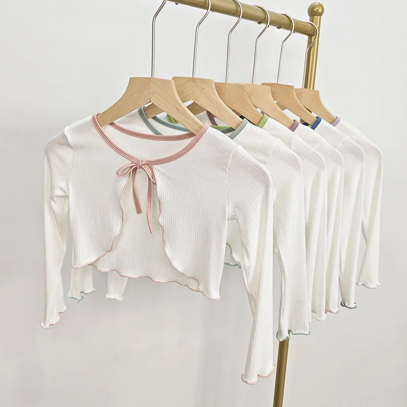 الخريف الفتيات الباليه سترة التفاف القمم طفل الحديثة الكلاسيكية معطف الباليه سترة طويلة الأكمام الجمباز الرقص تريكو اقتصاص