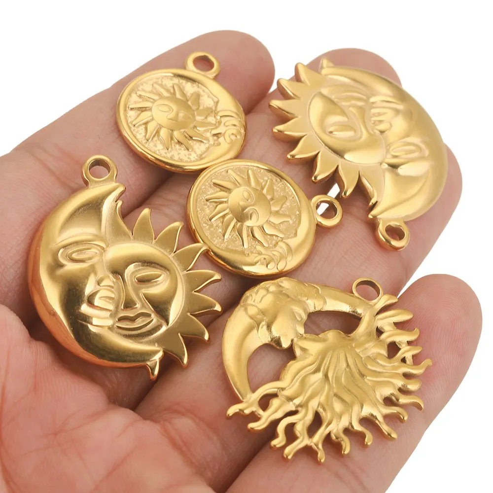 5pcs Stainless Steel Sun Kiss Moon Love Charms for Jewelry Connectors Earrings Charm Making Supplies for Diy Jewelry Findings - Image 2