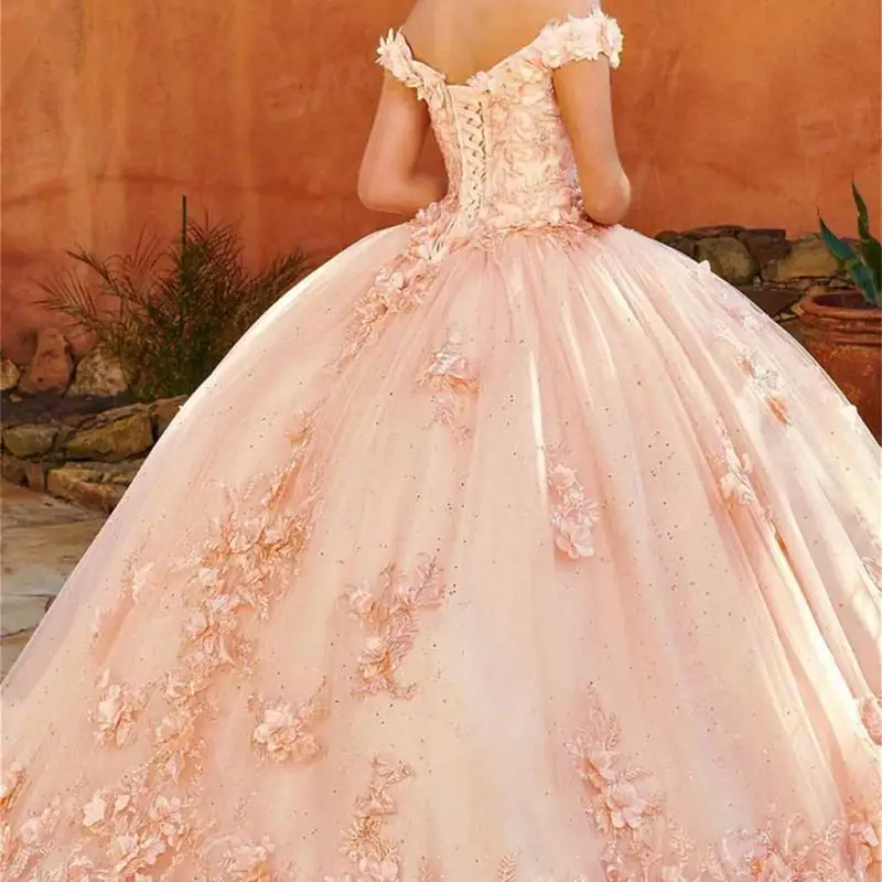 Vestido De Quinceañera con apliques florales y cuentas, vestido De cóctel con hombros descubiertos, vestido romántico De Baile, 15 Quinceañera, 2024