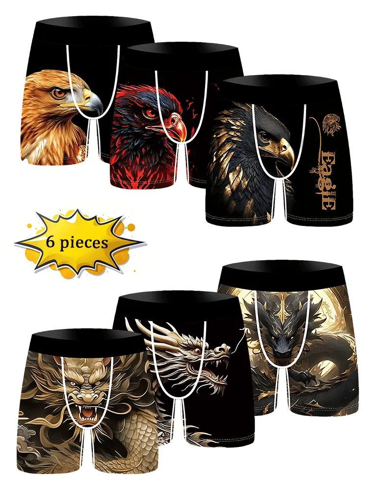 

6Pcs Men Underwear Boxers Breathable Mens Boxershorts Men's Panties Underpants Fashion Animal Print Man Boxers Briefs Trunks