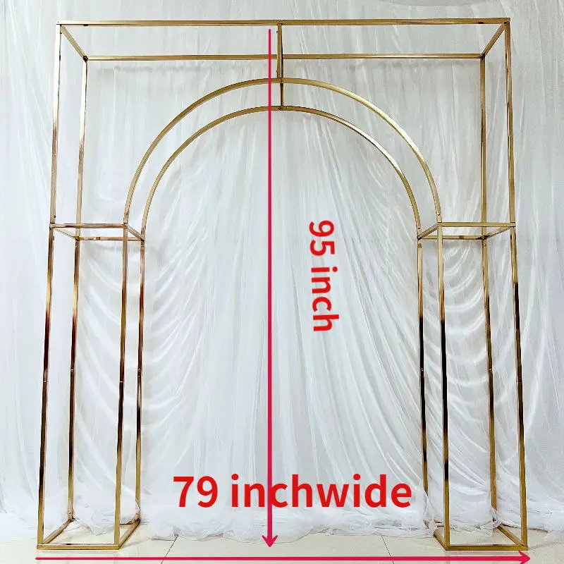 Large Flower Garland Arch Outdoor Lawn Party Welcome Door Frame Wall Backdrops Shiny Gold Metal Stand For Background Balloon