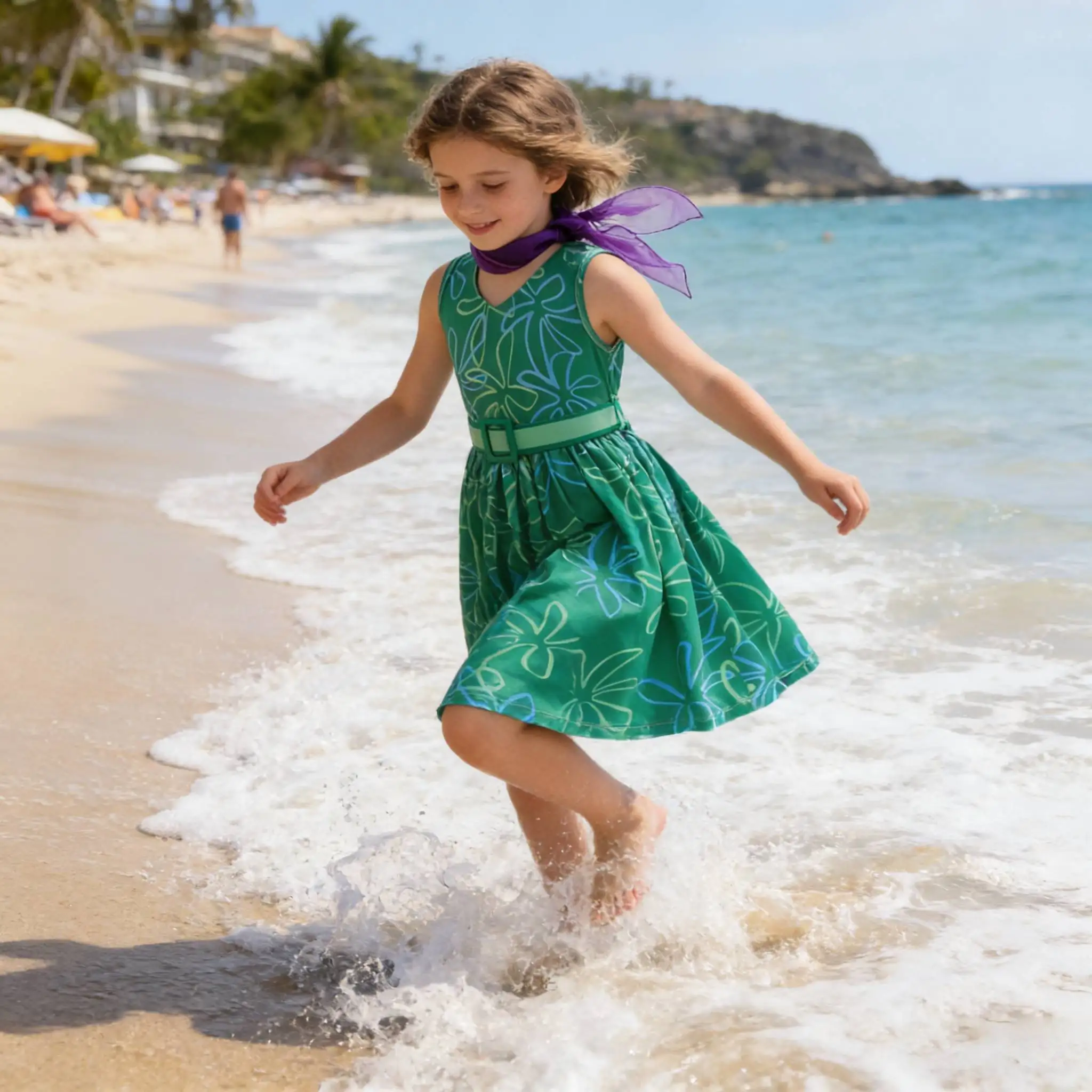 

Girls Printing Dress with Scarves Children's Inside Out Disgust Costume summer Toddler Girls Halloween Birthday Carnival