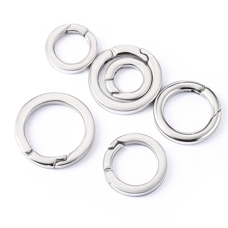 Stainless Steel Keyring Spring Clasps Hooks Connector Rings for Keychain Key Holder Openable Round Carabiner Jewelry DIY No Fade