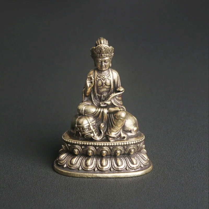 Antique Brass Puxian Bodhisattva Buddha Statue Desktop Decoration Religious Worship Guanyin Statue Crafts