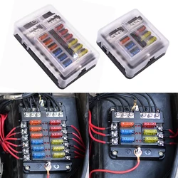 Car Boat Fuse Box Holder With 6 Ways 12 Ways Blade Fuse Holder Block & Warning Indicator 12V 36V Power Distribution Panel Board