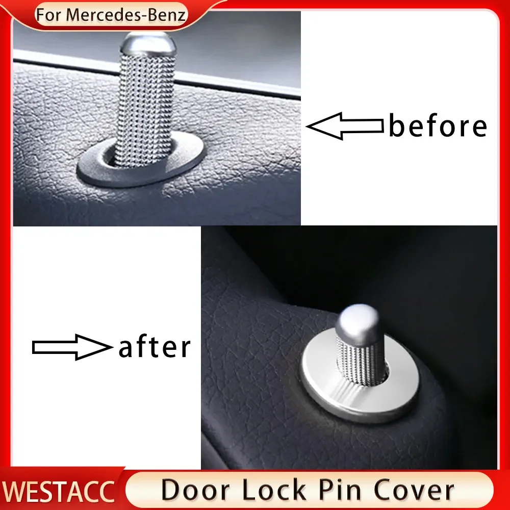 4Pcs Car Door Lock Pins Cover for Mercedes Benz C E GLA GLC Class W205 W213 X253 C292 C63 Door Lock Trim Sticker Accessories